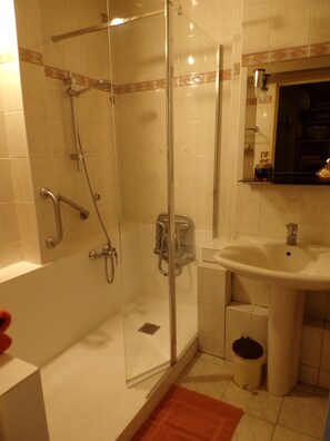 Eco-friendly toiletries, hair dryer, towels, soap