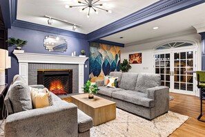 Smart TV, fireplace, video games