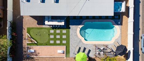 A bird's-eye view of our backyard paradise – where every corner invites relaxation and fun.