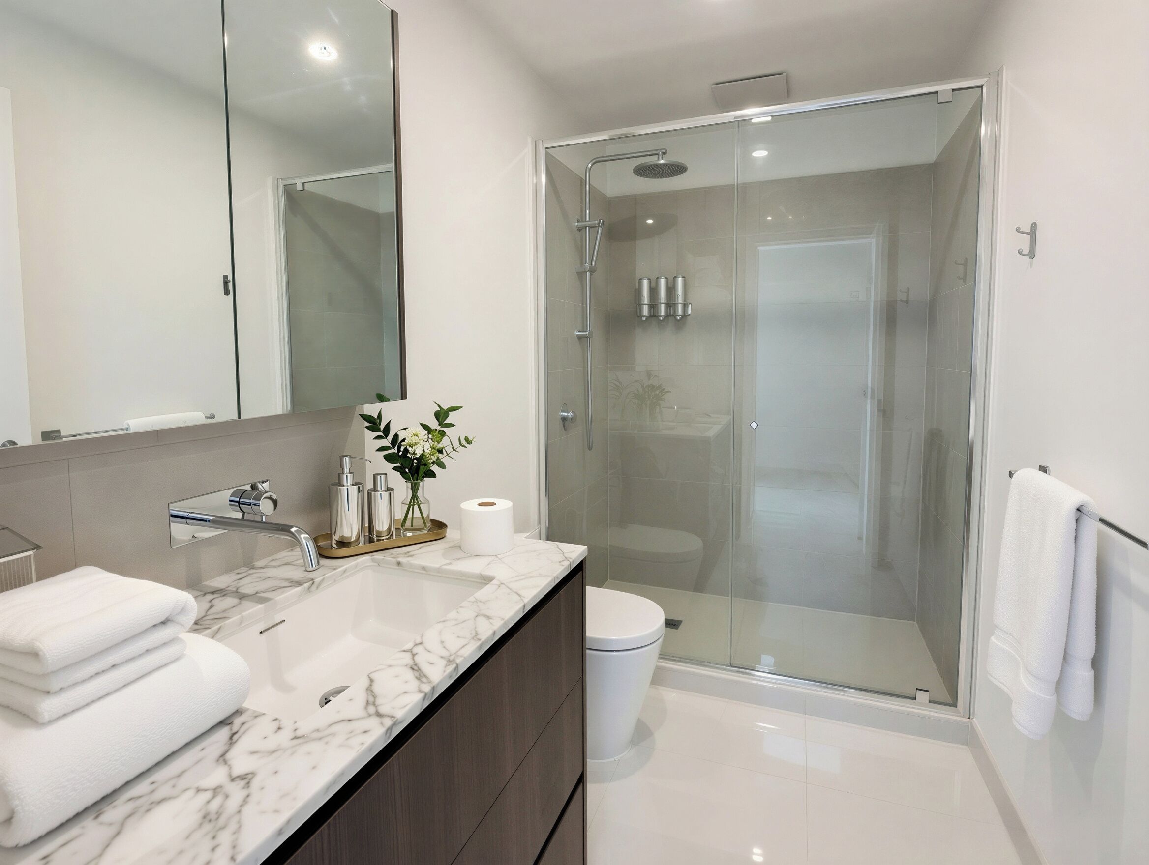 Regadera, amenidades de baño ecológicas, secadora de cabello, toallas 
