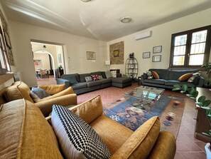 Smart TV, chimenea, reproductor de DVD y libros 