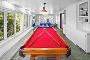 Games room - Lakefront Splendor:Spectacular Lakefront Property w/Private Dock! Pool Table + Foosball Table! Spacious Outdoor Deck! Patio & Yard w/Firepit! (Big Bear Lake)