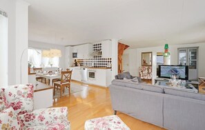 Tv, eldstad och en stereo