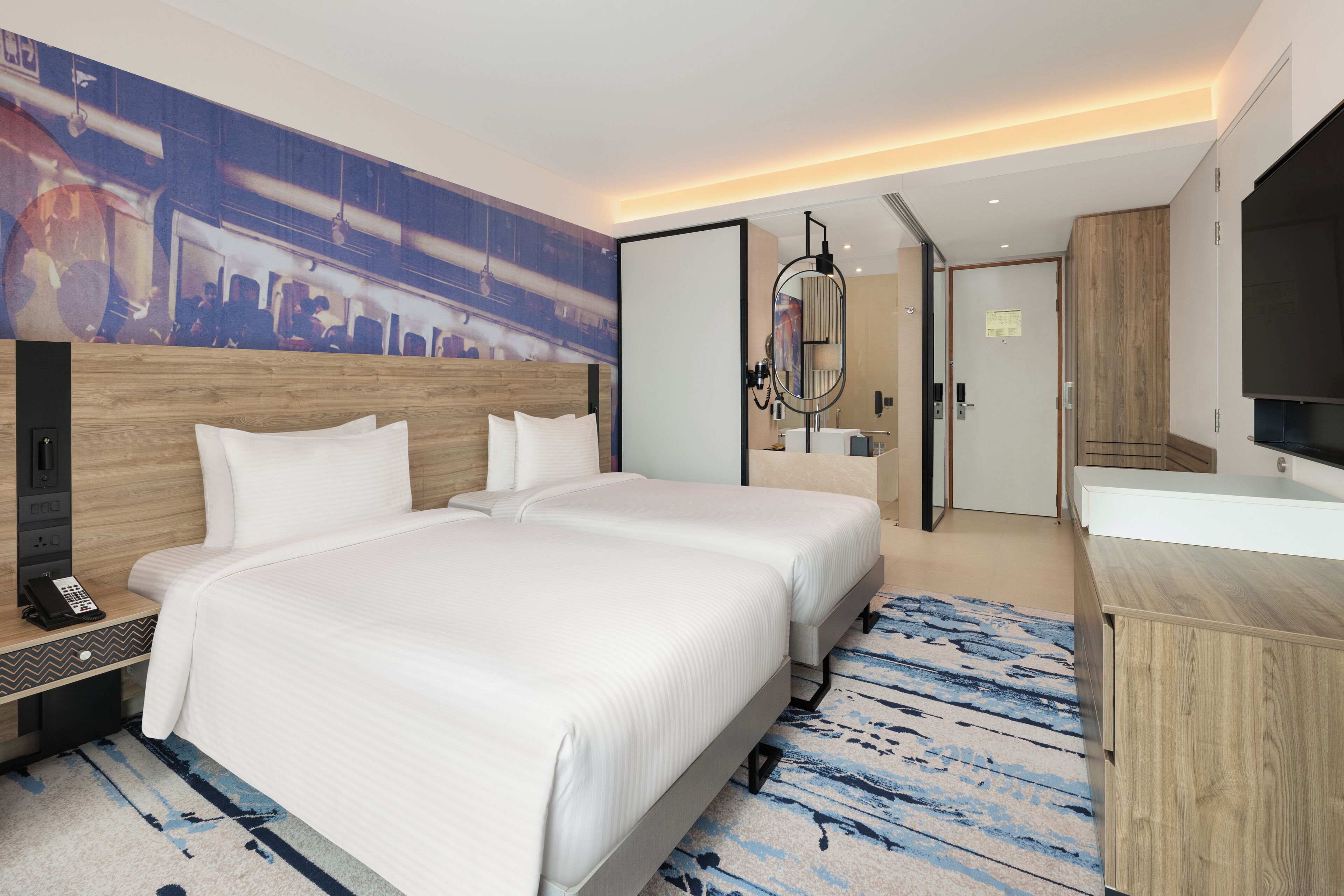 Minibar, laptop workspace, blackout curtains, soundproofing