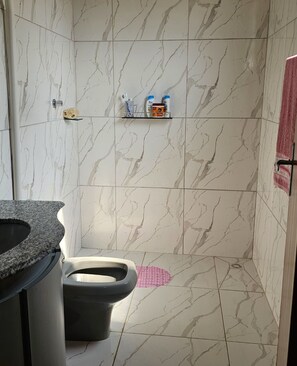Hair dryer, soap, toilet paper