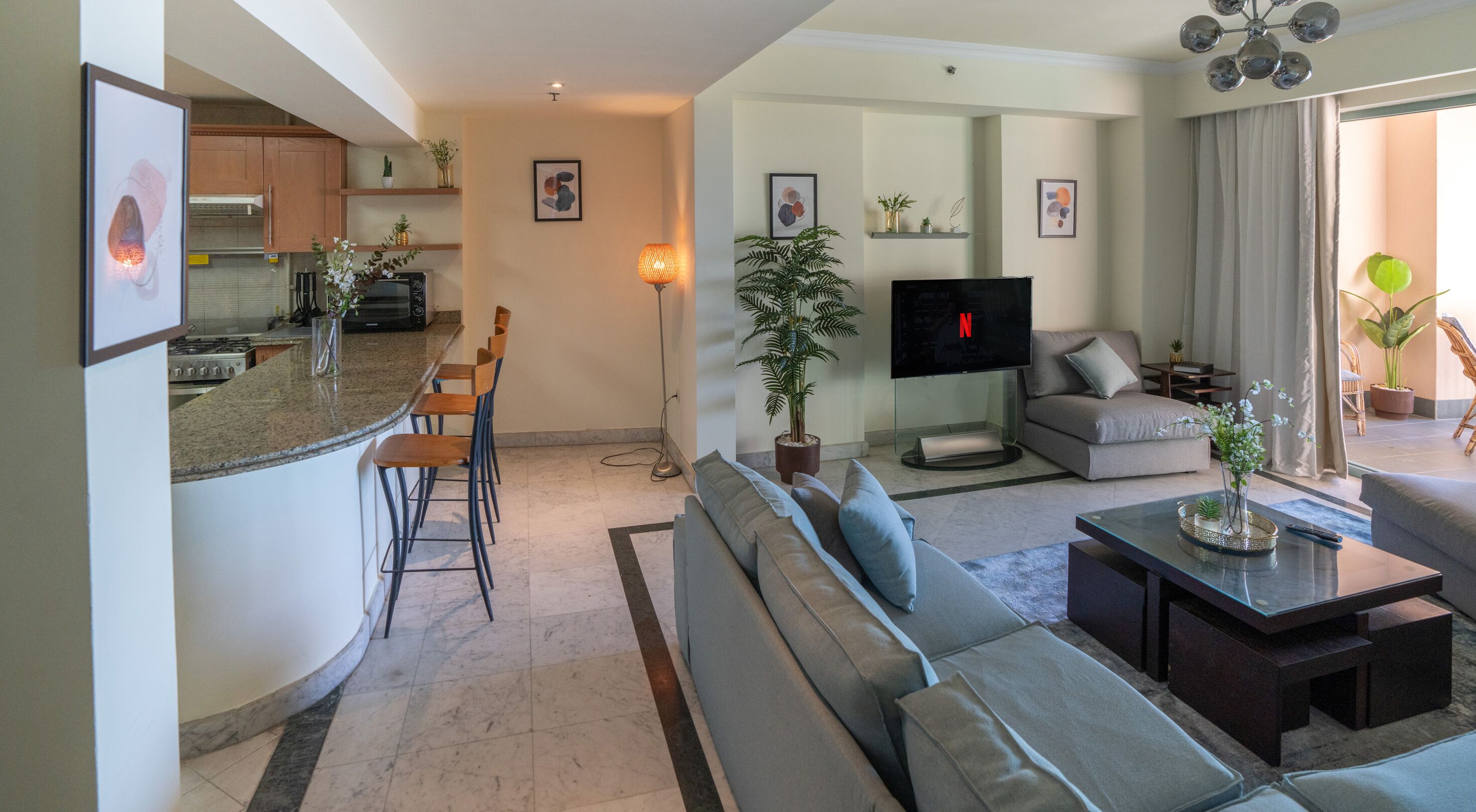 Appartement, 2 chambres, vue mer | Coin séjour | Télévision à écran plat