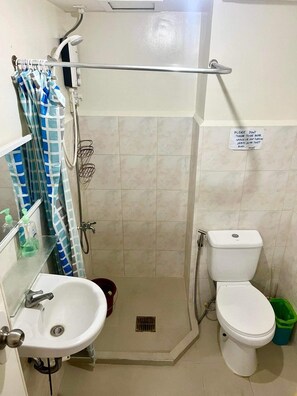 Shower, bidet, towels, soap