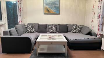 Smart TV, fireplace, foosball