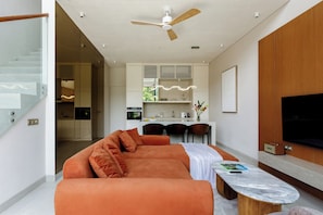 Design Loft, 2 Bedrooms, Private Pool, Ocean View | Living area | 50-inch flat-screen TV with digital channels, TV - SOLAIR Beach Lofts Pererenan (Canggu)