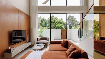 Design Loft, 2 Bedrooms, Private Pool, Ocean View | Living area | 50-inch flat-screen TV with digital channels, TV