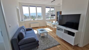 Departamento Confort, 3 habitaciones, vista a la ciudad | Sala de estar | Televisión de pantalla plana