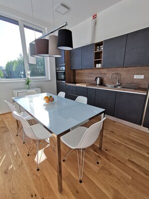 Comfort Apartment, 2 Bedrooms, City View | Private kitchen | Electric kettle, toaster - Apartments Egis Koper (Koper)