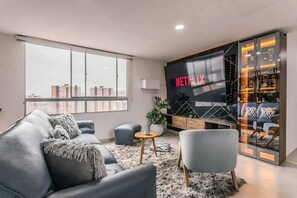 TV, fireplace, video games, offices