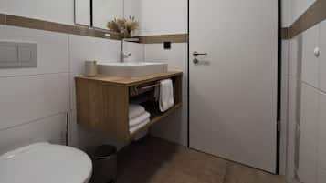 Basic Double or Twin Room, Non Smoking | Bathroom | Shower, rainfall showerhead, hair dryer, heated floors