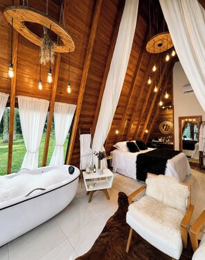 Chalé luxo, 1 cama King, vista para o jardim