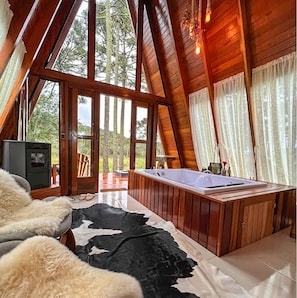 Chalet, 1 King Bed, Garden View | Living area | Smart TV, fireplace - Pousada Maçã Araucária (São Joaquim)