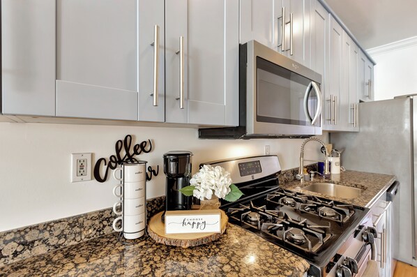 Microwave, oven, stovetop, dishwasher