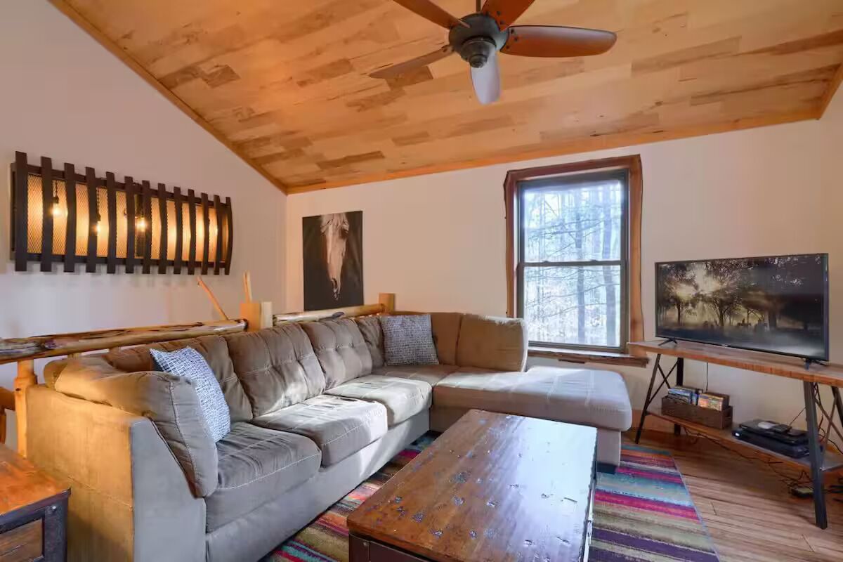 Main floor living area with TV streaming, board games, and plenty of DVD movies