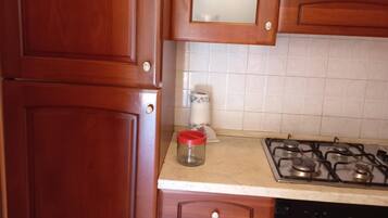 Geladeira, fogão, cooktop, talheres/pratos/utensílios de cozinha