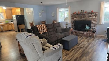 Fireplace, DVD player, video library