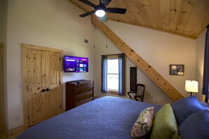 Room darkening blinds towards the east and a large closet with luggage rack