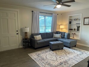 Smart TV, chimenea y libros 