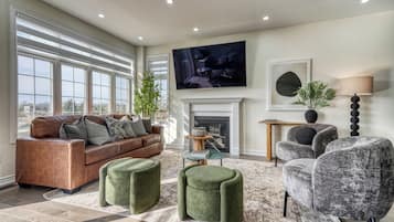 Smart TV, fireplace, table tennis, video library