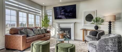 Smart TV, fireplace, table tennis, video library