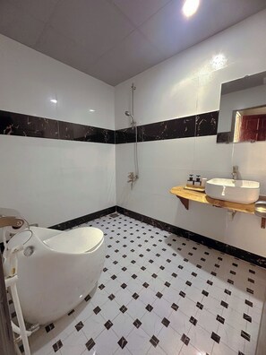 Douche, sèche-cheveux, savon, shampoing