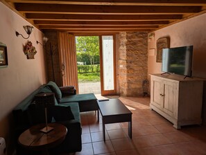 TV, fireplace - 'Apartamento P' with shared pool and garden, Wi-Fi and air conditioning (Alsasua)