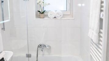 Hair dryer, towels, toilet paper