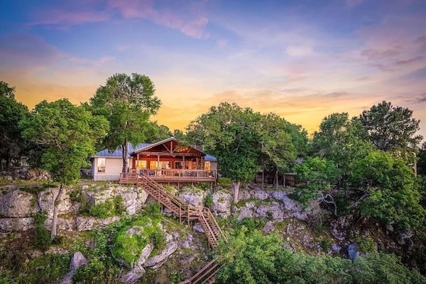 Patio side up on the cliffs of the Guadalupe River. River is below.