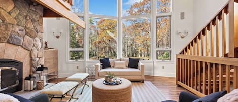 Älytelevisio, takka, kirjoja, stereot