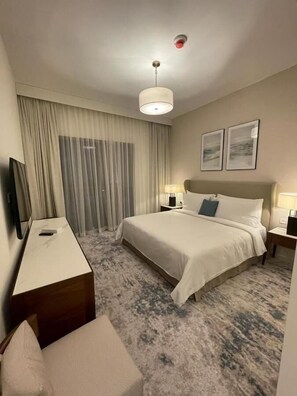 Luxury Apartment, 2 Bedrooms, Sea View | 2 bedrooms, desk, laptop workspace, iron/ironing board - Address Residence Fujairah by Bespoke (Sharm)
