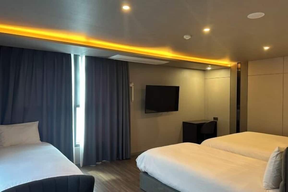 In-room safe, desk, laptop workspace, blackout curtains