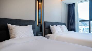 Hair dryer, slippers, towels, soap