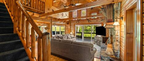 Télévision, cheminée, espaces bureaux