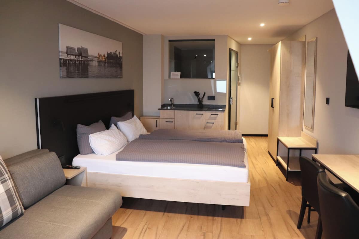 Habitación doble, 1 cama Queen size y sofá cama, vista al lago | Caja de seguridad en la habitación y escritorio
