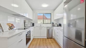 Fridge, microwave, coffee/tea maker, toaster