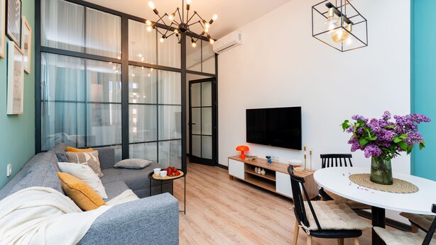 Leilighet – design, 2 soverom, balkong, bakgårdsutsikt | Oppholdsområde