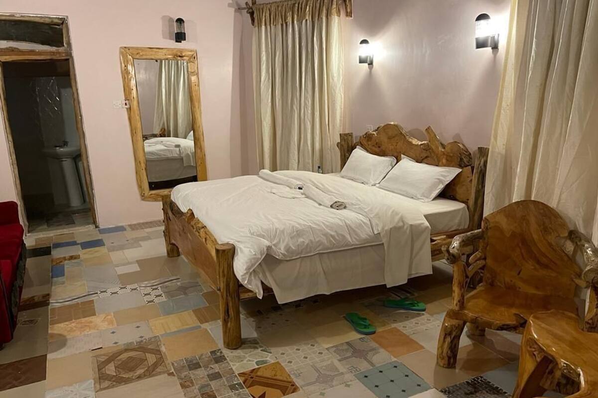 Desk, laptop workspace, blackout curtains, free WiFi