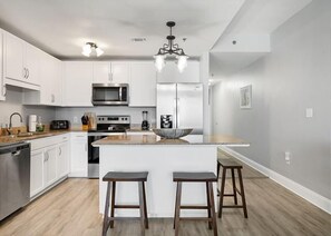 Fridge, microwave, oven, stovetop - LAKETOWN WHARF 2BR plus bunks with breathtaking view of the GULF!! (Panama City Beach)