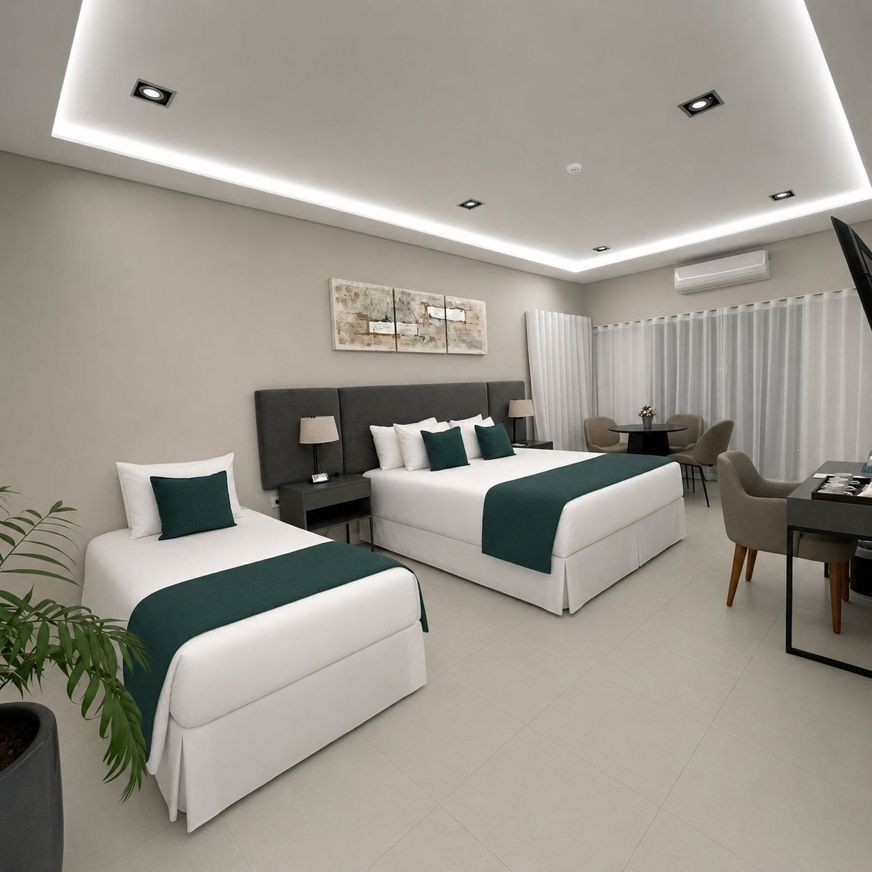 Chambre triple Deluxe, Plusieurs lits | Coffre-fort, bureau, système d’insonorisation, accès au Wi-Fi (inclus)