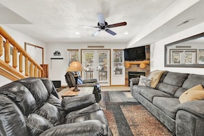 TV, fireplace, offices - Moose Hollow Condo with Views & Courtyard Hot Tub (Eden)