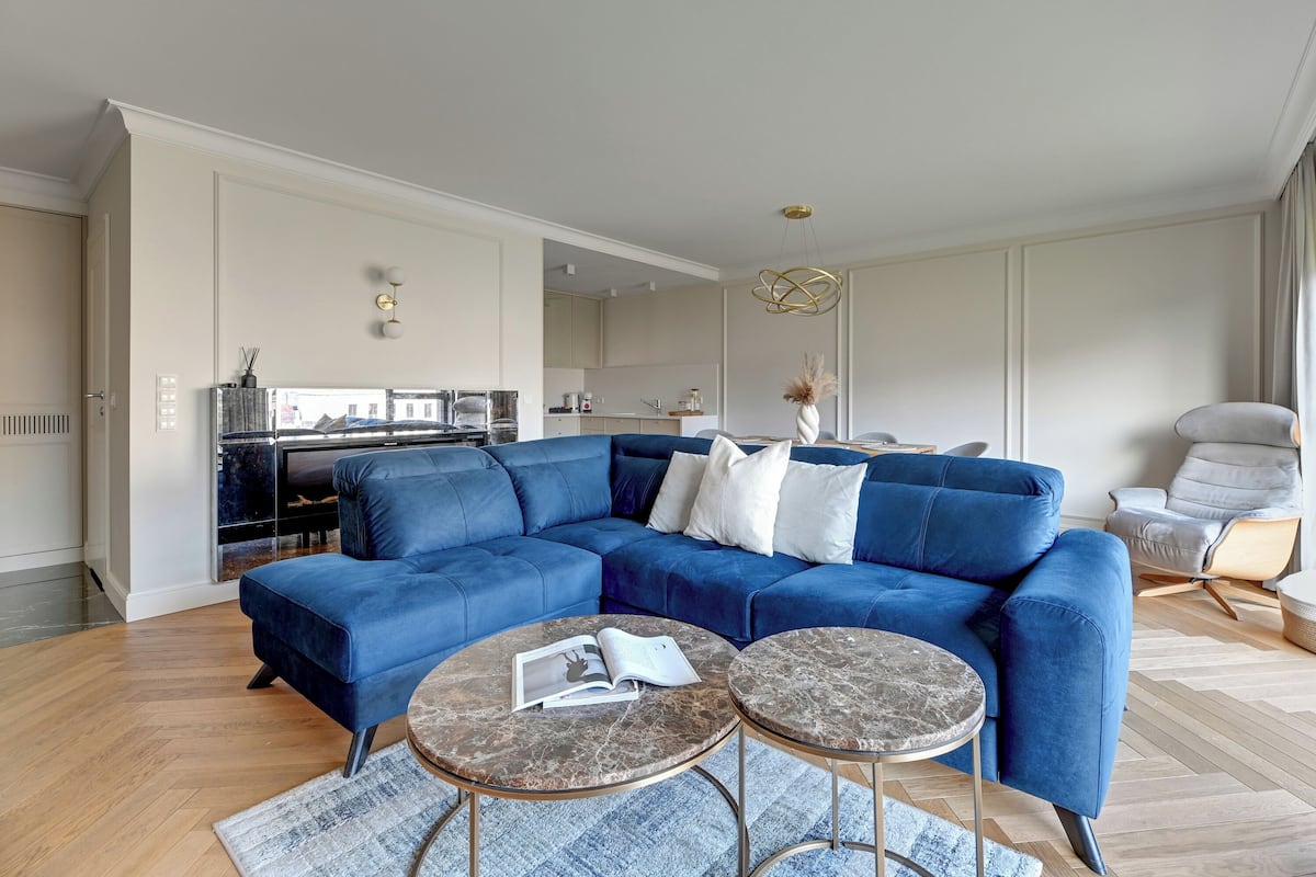 Deluxe Apartment, 2 Bedrooms, Air conditioning, River View | Living area | 50-inch plasma TV with cable channels, Netflix, streaming services