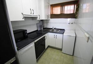 Fridge, microwave, oven, coffee/tea maker