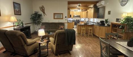 Smart TV, chimenea y libros