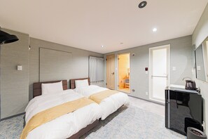 ツインルーム シングルベッド 2 台 禁煙 サウナ | 高級寝具、デスク、ノートパソコン用作業スペース、WiFi (無料)