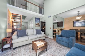 Family Condo, 2 Bedrooms, Fireplace, Garden View | Living room | Smart TV, fireplace - Mariner Lakes Condos (Orange Beach)