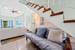 Family Condo, 2 Bedrooms, Fireplace, Garden View | Living room | Smart TV, fireplace - Mariner Lakes Condos (Orange Beach)